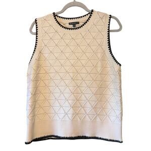 Adrianna Papell Off White Sleeveless Sweater Vest Black Trim Size Medium